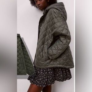 Zara Water & Wind Protection Quilted Oversized Puffer Jacket in Dark Green